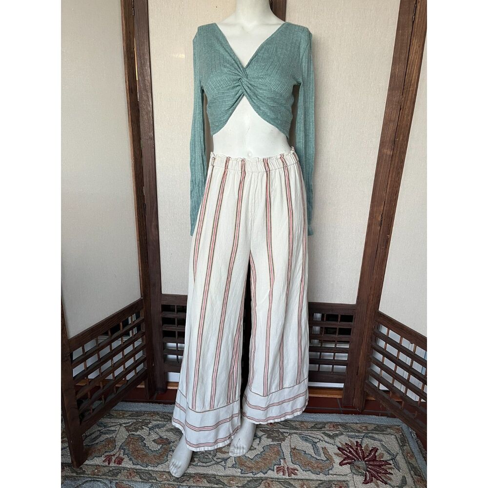 Billabong Boho Beach Striped Wide Leg Cream ~ Elastic Waist Lounge Pants